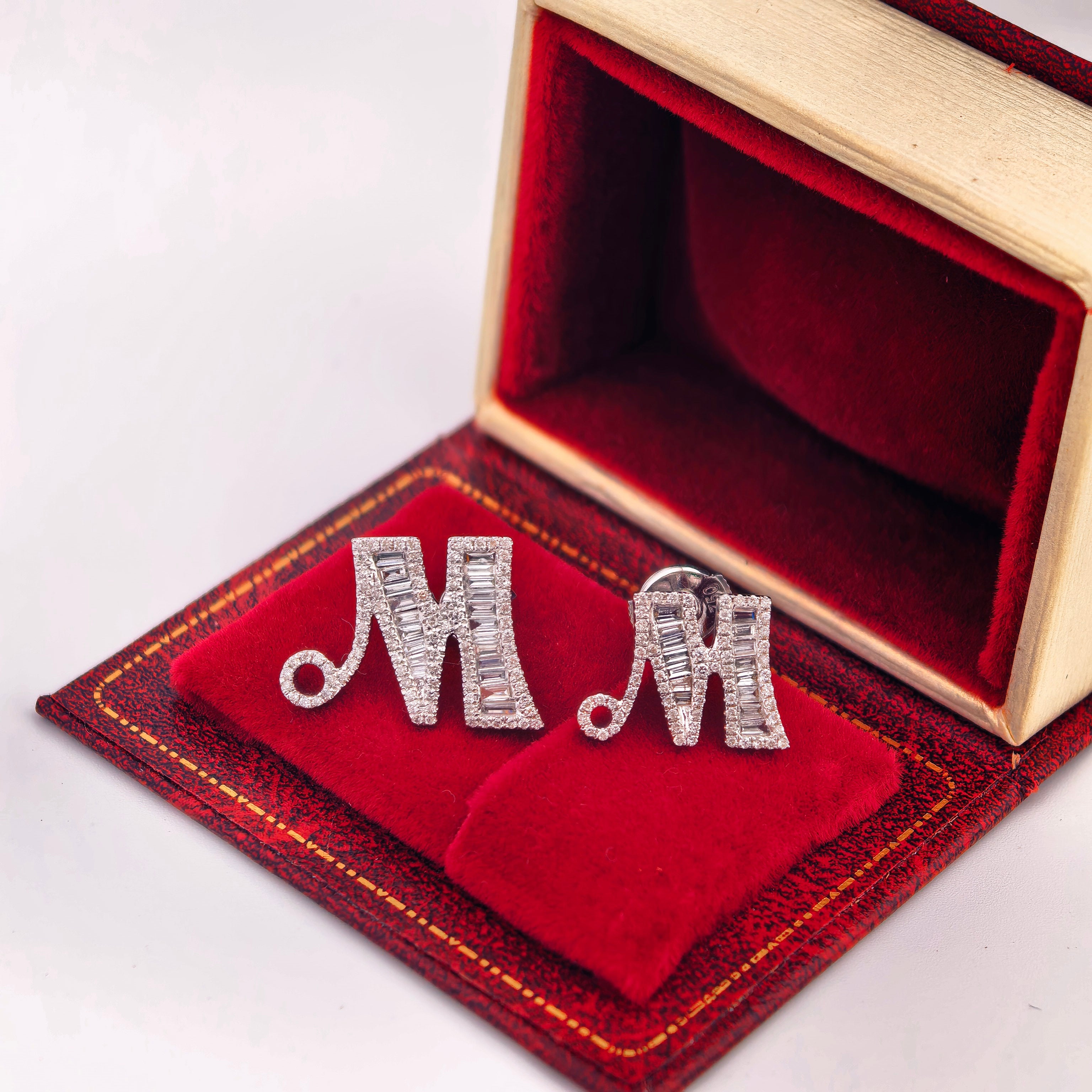 14K White Gold Lab-Grown Diamond Initial M Stud Earrings