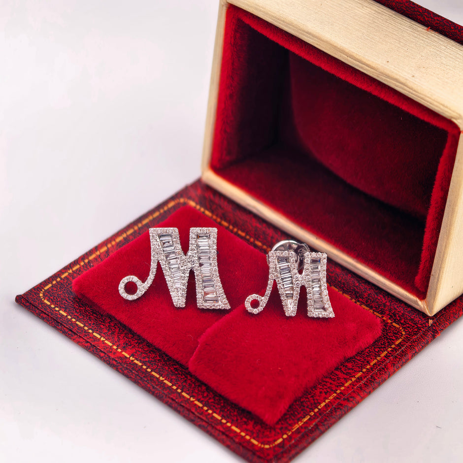 14K White Gold Lab-Grown Diamond Initial M Stud Earrings