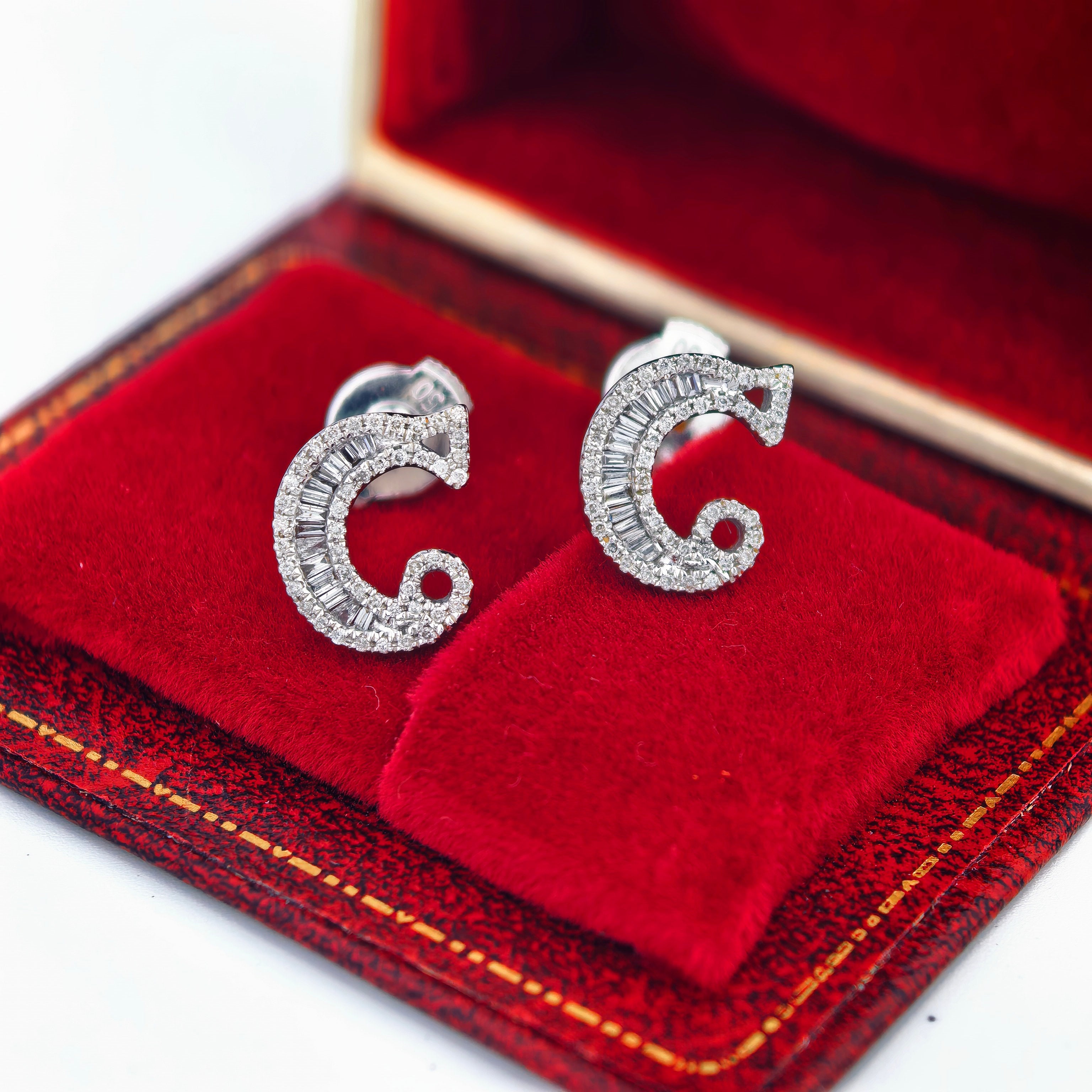 14K White Gold Lab-Grown Diamond Initial C Stud Earrings