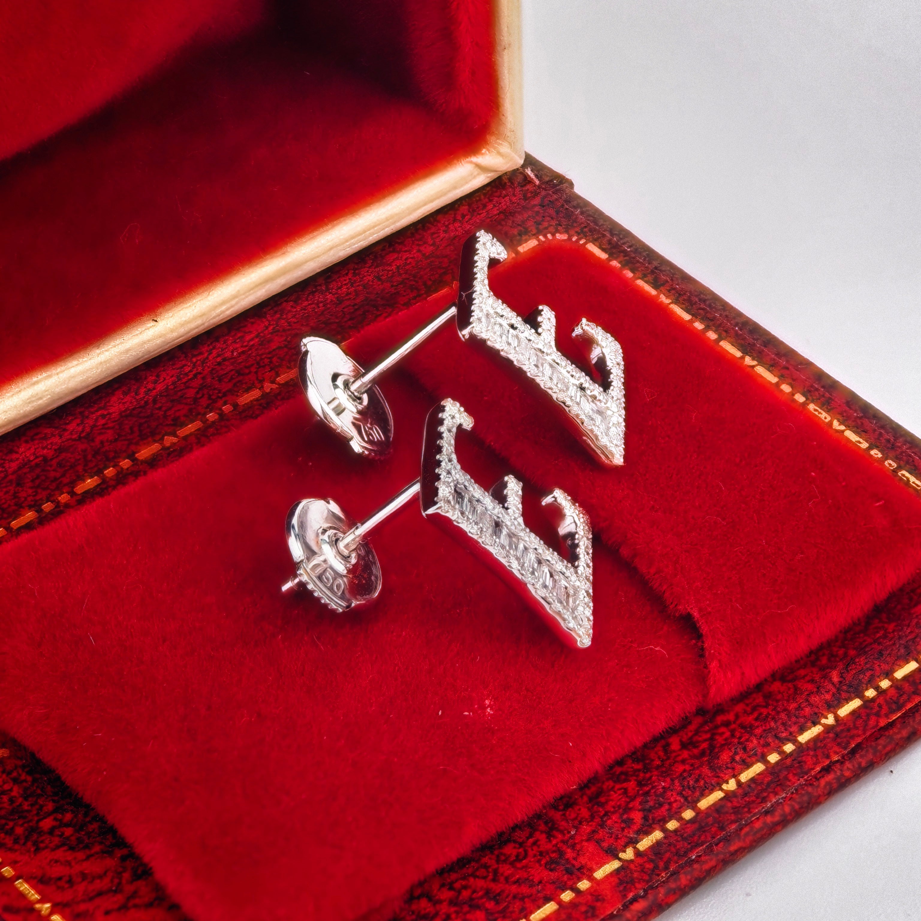 14K White Gold Lab-Grown Diamond Initial E Stud Earrings