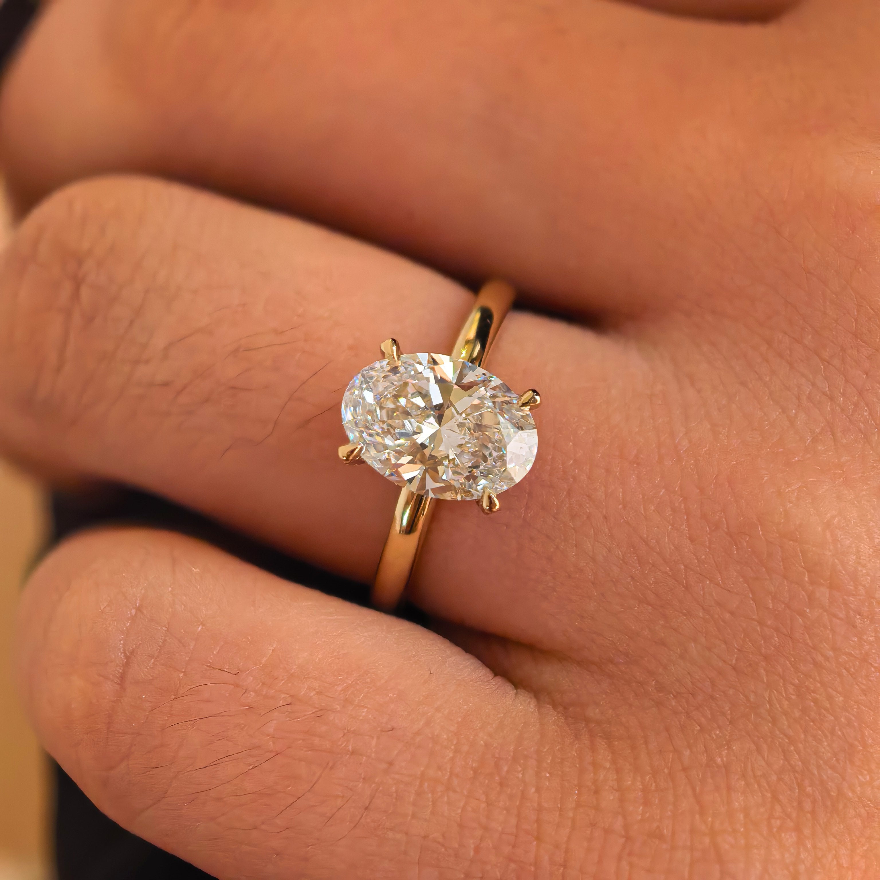 14K Yellow Gold 2.00 Carat Oval Cut Lab-Grown Diamond E VVS2 Hidden Halo Ring