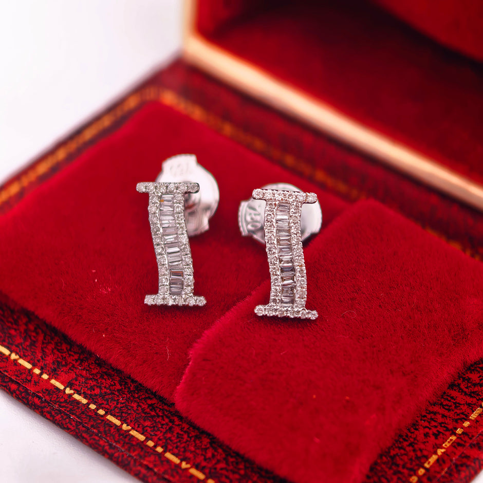 14K White Gold Lab-Grown Diamond Initial I Stud Earrings