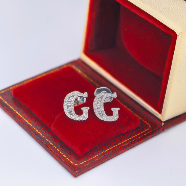 14K White Gold Lab-Grown Diamond Initial G Stud Earrings