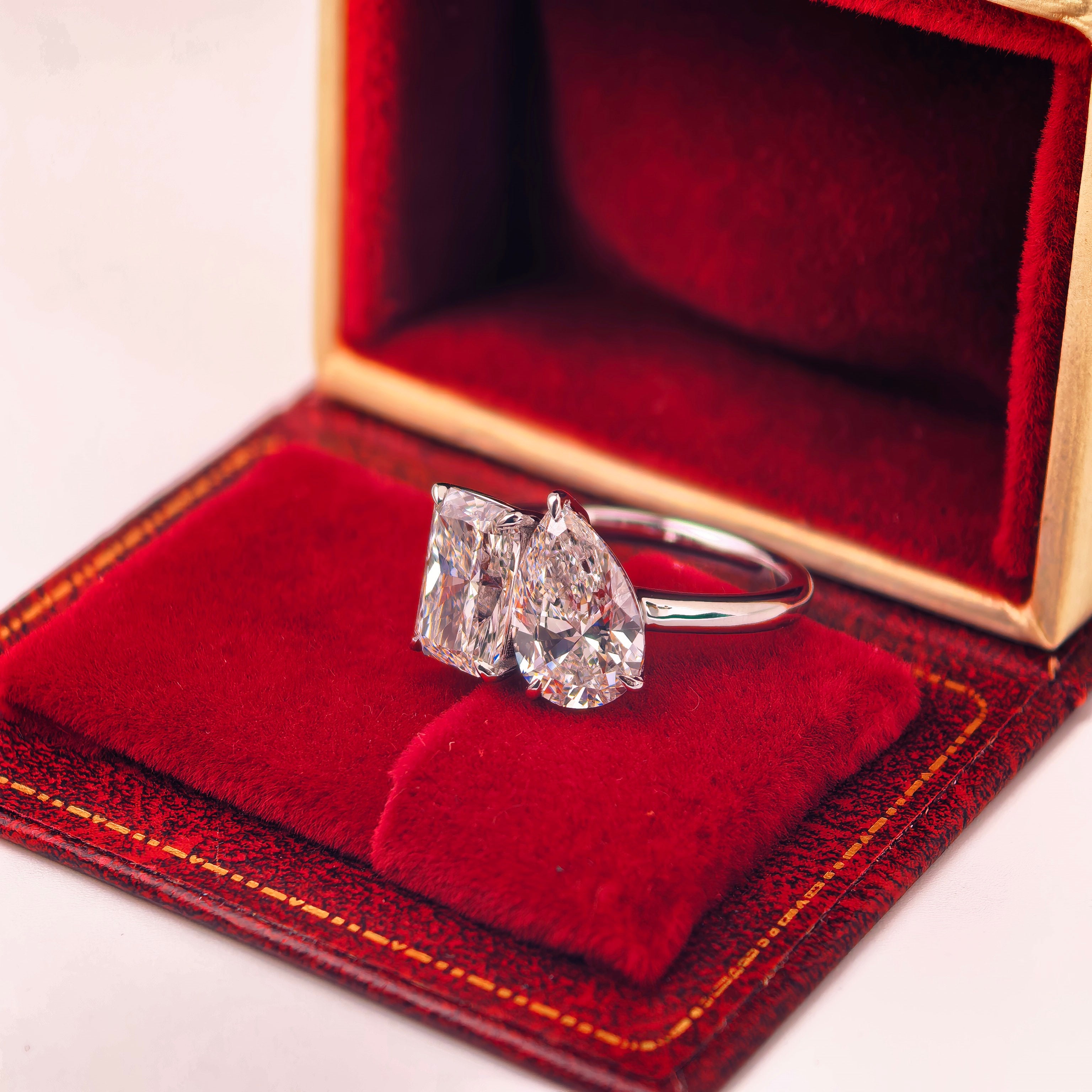 tw003 14K White Gold 2.04 Carat Radiant +2.04 Carat Pear Shape Lab-Grown Diamond E VVS2 Ring