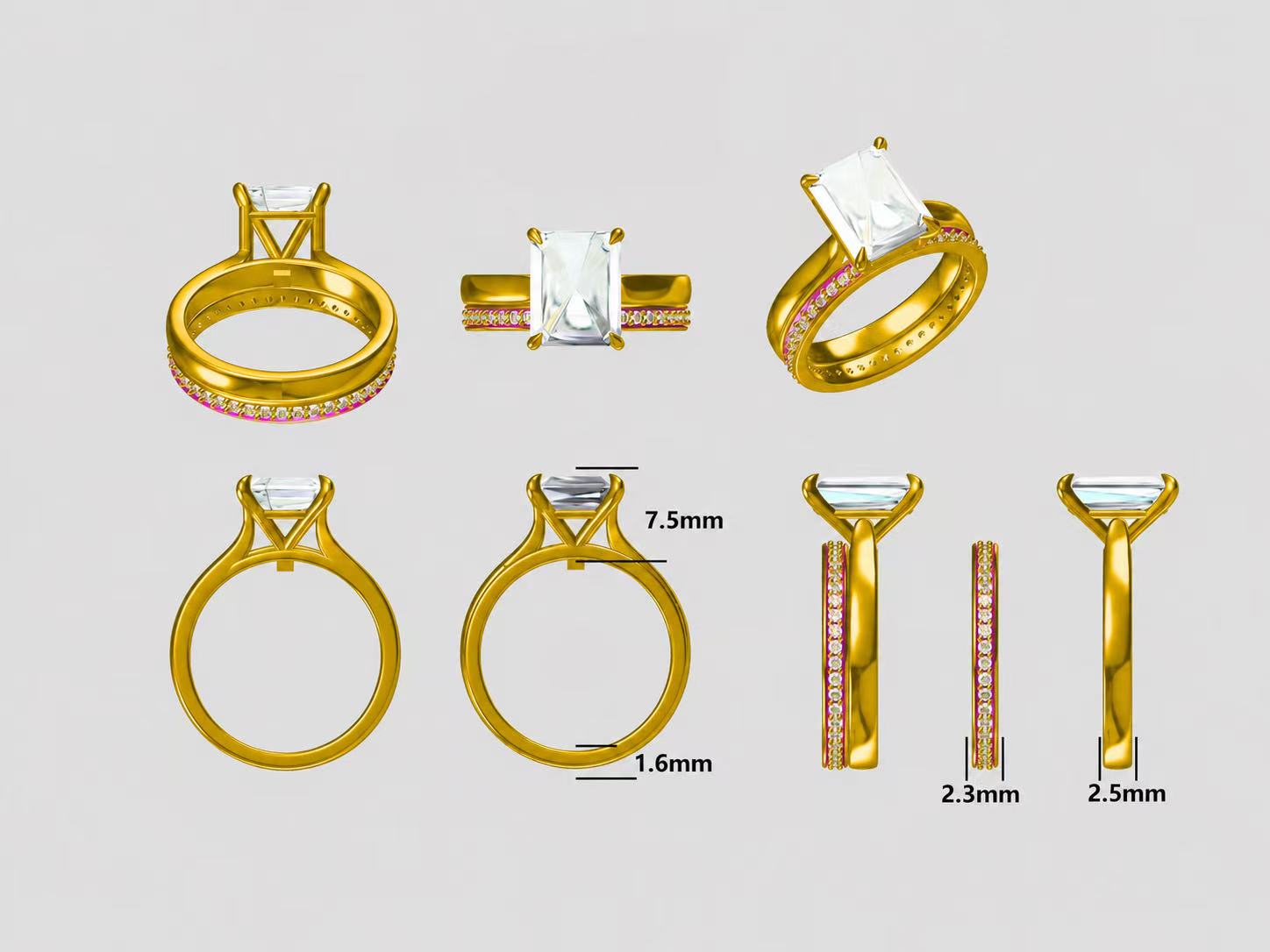 private link for Starchy 14k yellow gold, main stone IGI(LG807691922)E color VVS2 Radiant cut Ring, with 14k yellow gold lab grown diamond band, size 7.5#