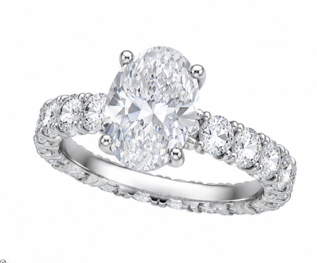 deposite link, private link for moolinda, 14k white gold band, full oval side stone band, 5ct mainstone Oval cut lab-grown diamond with hidden halo ring with IGI, size 7#